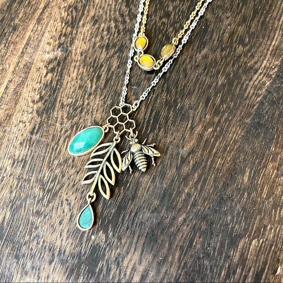 πππSOLDπππLUCKY BRAND Semi precious mixed metals beehive + stone long lay - Picture 4 of 11